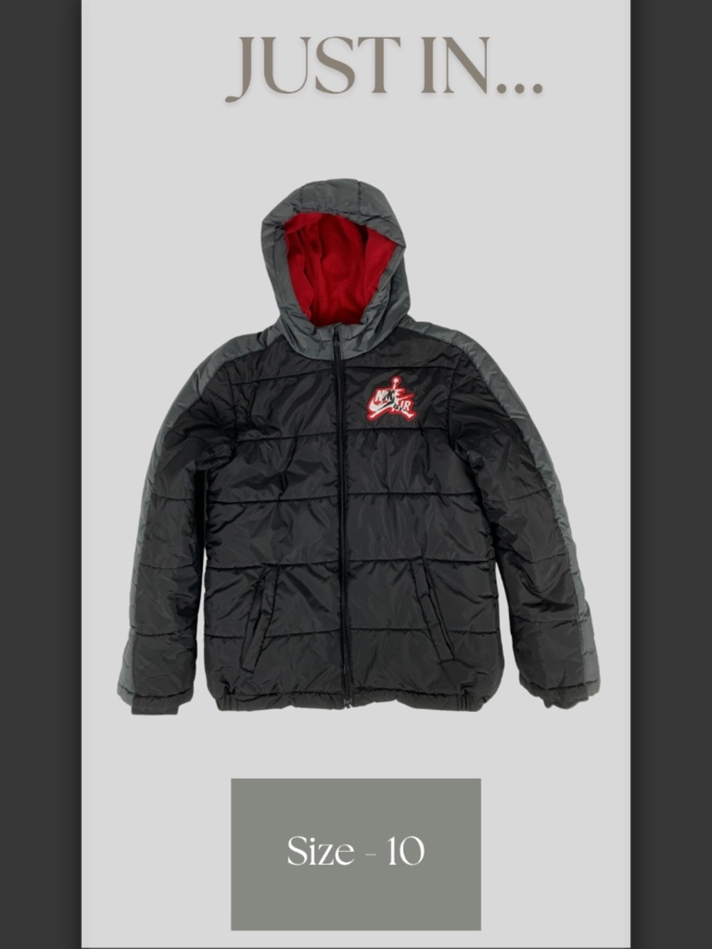 Jordan Jumpman Air Puffer Jacket Black Gray Boys 10 Sporty Streetwear